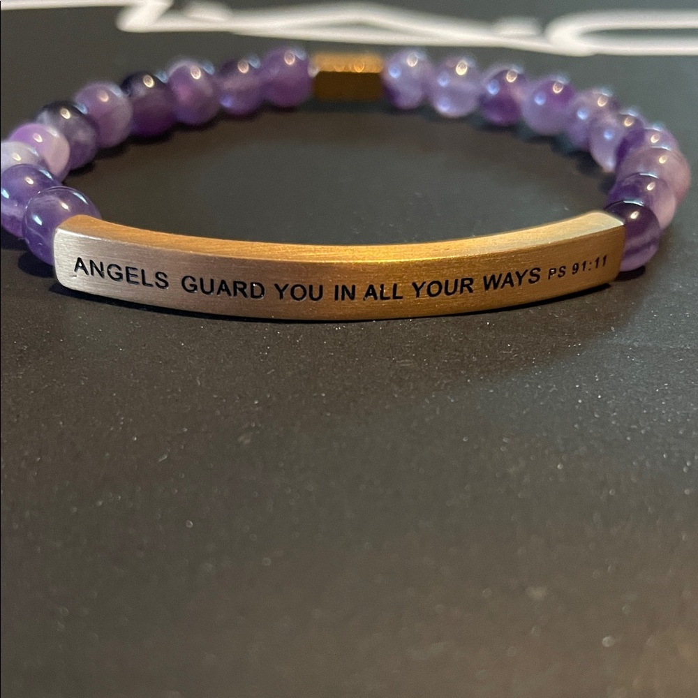 The Inspiration Company Angels Purple Beaded Bracelet with Gold Bar